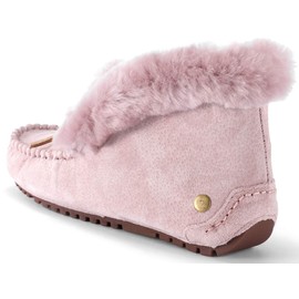 U-lite Women's Warm Fur Wool Slipper Casual Winter Slouch Flat Indoor Outdoor Loafer Pink 5