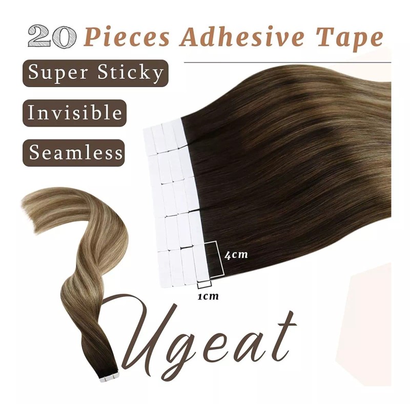 Ugeat Extensiones Cabello Real 50gr 14in Balayage Marrón A Blanque