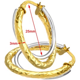 Citerna Diamond Cut Crossover Oval Hoop 9ct 2 Colour Gold Earrings
