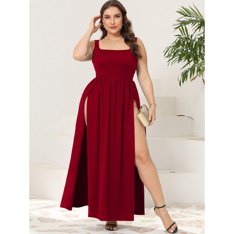 SILUI Women's Square Neck Double High Slit Summer 2025 Sexy