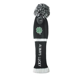 LOXASUM Golf Club Head Covers 5 Wood Knitted St. Patricks Day Gift Original Clover Embroidered Always Lucky POM POM Funny Black