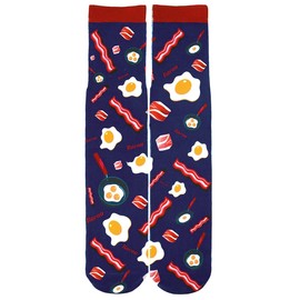 Benefeet Sox Mens Funny Crazy Socks Bacon Socks Novelty Food Socks for Boys Kids 3D Printed Patterned Basketball Tube Socks Cool Funky Dress Socks Adults Youth Bacon Egg Gifts, Navy Bacon and Eggs