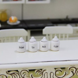 Unbranded AirAds Dollhouse 1:12 miniature Rice Sugar Flour Tea Jars with Lid Canister set