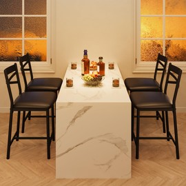 IDEALHOUSE Bar Stools Set of 4, Upholstered Bar Chairs with Back, Thick Cushion, Counter Height Barstools for Kitchen Island Apartment Counter Bar (4)