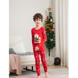 Joyond Boys Christmas Pajamas Kids Tree Reindeer Pjs Sets Cotton Girls Toddler Clothes Santa Claus, Red, 3T