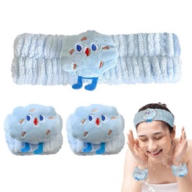 CATOR Pack of 3 Spa Headband Wrist Wash Band Set, Sponge Soft Terry Cloth Makeup Skin Care Non-Slip Headband for Women for Washing the Face Skin Care Headbands - Blue