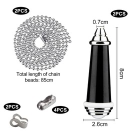TXErfolg 2Pcs Light Pull Chain Extension with Ball Chain 85cm Length Bathroom Light Pull Cord Handle Chrome Light Switch Pull Chain for Shower/Ceiling/Toilet Light Fan Switch Blinds(Black)
