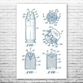Hollow Point Bullet Poster Print, Ballistics Analyst, Investigator Gift, Bullet Blueprint, Gun Club Art, Soldier Gift Blue & White (20 inch x 24 inch)