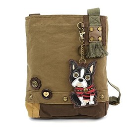CHALA Womens' Canvas Patch Crossbody Handbag Boston Terrier - Olive
