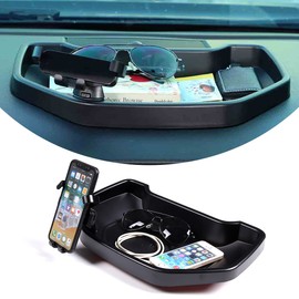 Fit for Toyota Tundra 2007-2021 Car Dash Center Console Table Storage Tray,Instrument Organizer ABS Black Materials Anti-Slip Backing Accessories (with B Style Mobile Phone Holder)