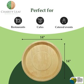 Charity Leaf Disposable Palm Leaf 14" Round Trays (25 pieces) Bamboo Like Serving Platters, Disposable Boards, Eco-Friendly Dinnerware For Weddings, Catering, Events