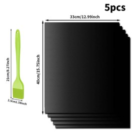 Large Oven Liners, 5 PCS Heavy Duty Teflon Oven Liners, BBQ Grill Mat, Non Stick Oven Liner for Fan Assisted Ovens Baking Mat Oven Protector Sheets Reusable 40 x 30 cm Black