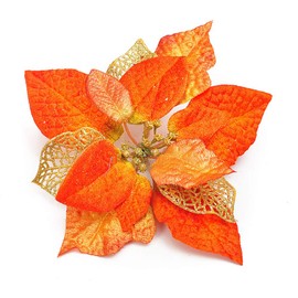 Riverbyland 8" 6 Pcs Poinsettia Flower Christmas Decorations Tree Ornament Orange