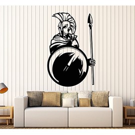 Vinyl Wall Decal Spartan Warrior with Spear Shield Helmet Stickers (1380ig) Brown