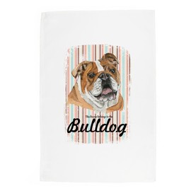 Purely Home Bulldog & Paw Prints Tea Towel Set - House Belongs to the Dog Gift Set - Mixed Pack of 2 Striped Panama Cotton Kitchen Dish Towels/Drying Cloths