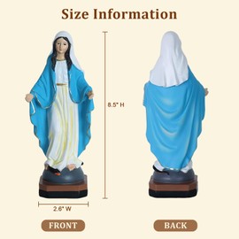MEETYAMOR Blessed Holy Mother Virgin Mary Statue, 8.5“ H Catholic Our Laday of Grace Figure for Indoor Altar Home Decor, Hand Painted Inspirational Religious Gifts for Mom, Believers