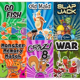 Regal Games Classic Card Games Including Old Maid, Go Fish, Slapjack, Crazy 8's, War, Silly Monster Memory Match (All 6 Games)
