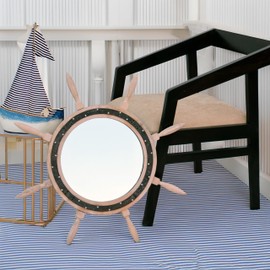 Nagina International Aged Ships Wheel Mirror with Rust Surface and Antiqued Weathered Wood a Big 29" Diameter