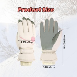 Feelorna Ski Gloves for Women, Winter Touchscreen Waterproof Warm Snow Gloves with Adjustable Wristband, Non-Slip Windproof Thermal Snowboard Glove for Cold Weather (Beige)