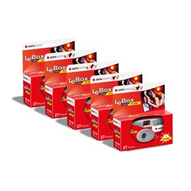AGFAPHOTO 601020 LeBox Flash, Disposable Camera, 27 Photos, Optical Lens 31 mm, Grey and Red, Pack of 5