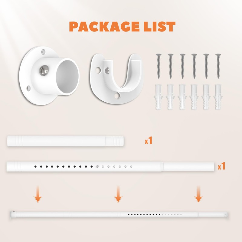 AeedWisp Closet Rod 17-39 Inches, Adjustable Heavy Duty Metal White