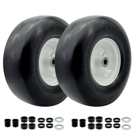 2-Pack 13x5.00-6 Front Tire and Wheel Assembly For Riding Lawnmower with 3"-6"Centered Hub,3/4'' or 5/8''Sintered iron Bushing.Turf Tread. (13 x 5.00-6 Flat Free,Smooth Tread)
