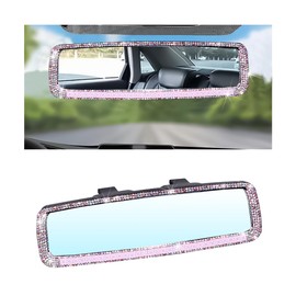 Osilly Bling Car Rearview Mirror, Decorations Rear View Mirror with Crystal Rhinestones & Diamonds, Car Interior Trim Accessories, Clip-on & HD Glass, Sparkly Gift for Women Girls (Pink)