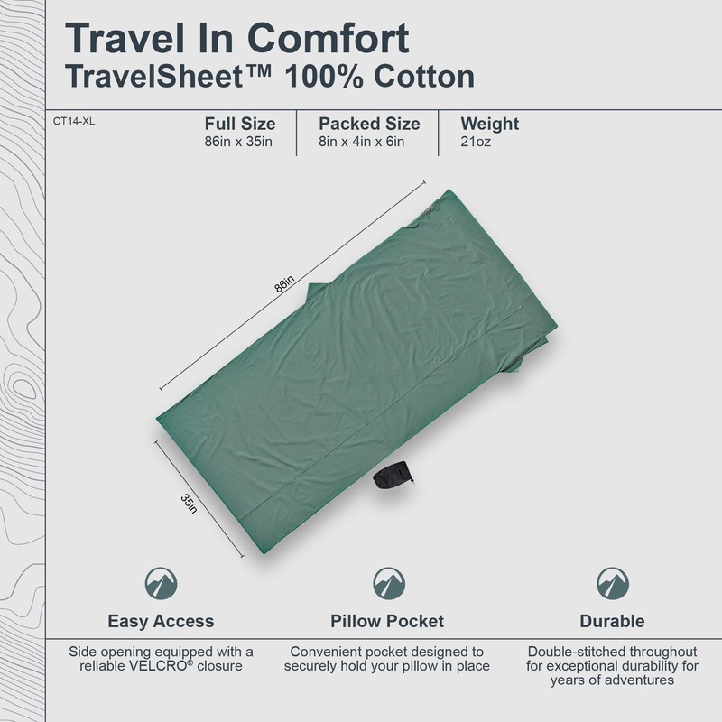 Cocoon Cotton TravelSheet (Cactus Blue, 94-Inch x 46-Inch)