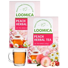 LOOMICA Peach Herbal Tea, Caffeine-Free, Peach Tea Bags with Rosehip, Hibiscus, Chamomile & Orange Peel, Naturally Balanced Sweet & Tangy, Refreshing Fruity Herbal Blend, No Artificial Sugar, 20 Counts (Pack of 2)