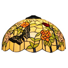 Errzom 16 Inch Butterfly Rose Lamp Shade Replacement Only, Tiffany Stained Glass Lamp Chimney, Vintage Handmade Light Cover Accessories for Table Lamp Pendant Light Floor Lamp Ceiling Fixture