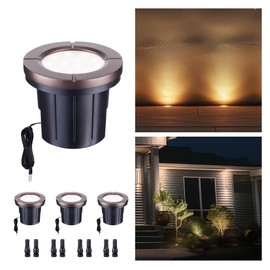 Varmtalys LED Well Light, In Ground Landscape Lights Low Voltage Outdoor, 12V IP67 Waterproof, Bright Wired Aluminum ORB for Patio Pathway Lawn 6W 580LM 4 Pack