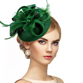 Zinniday Green Kentucky Fascinators Hat - 2025 Elegant Tea Party Derby Fascinator 1920s 50s Victoria Hats with Hair Clip Feather for Women Lady Girls Cocktail Ball Cosplay Party Costume Headwear