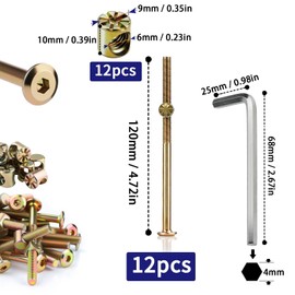 SWTYExt 12pcs Furniture Screws M6x120 mm Include Bed Bolts 120 mm Barrel Nuts M6 with Hex Key Furniture Bolts Zinc Plated Screws M6 Hex Socket Head Bed Screws and Bolts for Beds Cots Chairs