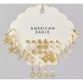 American Eagle Costal Seashell Jewelry Set - Gold, 18-Piece Elegant Collection with Variety of Pieces for Everyday Wear
