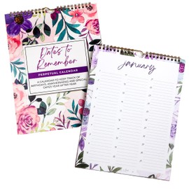 Extra Large Perpetual Floral Wall Calendar for Birthdays and Anniversaries -12 Months - Dates to Remember Book - Journal for Important & Special Days - Wall Hanging Date Organizer - 8.5x11"
