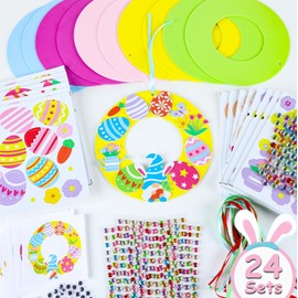 Qyeahkj 286 Pcs Easter Foam Wreath Craft Kit DIY Wreath Signs Decorations 24 Sets Easter Craft for Kids Easter Bunny Egg Chick Foam Stickers for Home Classroom Activities Easter Front Door Decor