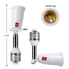 CLWHJ-360° Adjustable Splitter Socket Adapter. E26/E27 Light Socket Extender, Adjustable 180° Degree Bendable Max Watt 60W [2-Pack]