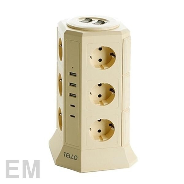 Tefal (Home Appliances) Tello USB Tower Multi-Tap Edition 17-Port Cream