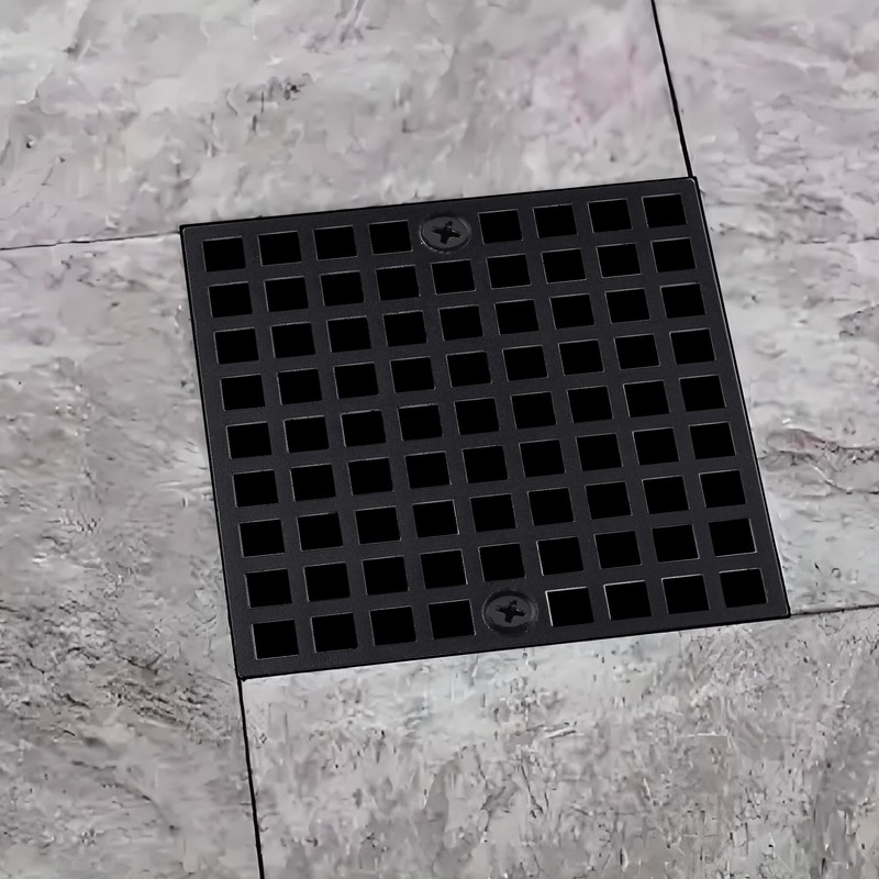 4" Matte Black Shower Drain Cover, 304 Stainless Steel Square