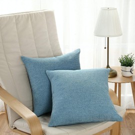 JUMUU Pack of 2 Cotton-Linen Decorative Throw Pillow Covers,Classical Square Solid Color Pillow Cases,16x16 inches Cushion Covers for Sofa Couch Bed&Car (Blue, 16x16 inches)