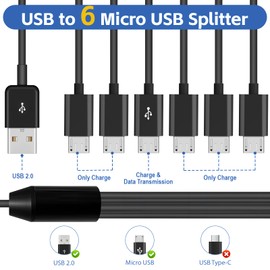 Herfair Micro USB Splitter Cable 6 Micro USB Charging Cord USB 2.0 Type A Male to 6 Micro USB Male Adapter Multi Charging Micro USB Wire Lead for Data/Power USB-Micro Devices -4.92FT