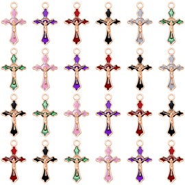 60Pcs 6 Colors Alloy Enamel Rosary Cross Charms Small Cross Charms Jesus Crucifix Charms Pendants Beads for Jewelry Making Crafting Accessory for DIY Necklace Bracelet, Enamel Zinc, No Gemstone