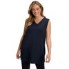 Ulla Popken Women's V-Neck Relaxed Sleeveless Cotton T-Shirt, navy blue