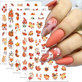 Fall Nail Stickers 5 Sheets Pumpkin Maple Leaf Nail Decals Autumn Nail Design Stickers Self Adhesive Thanksgiving Nail Supplies Fall Leaves Nail Art Decals for Women DIY Nail Manicure Decorations