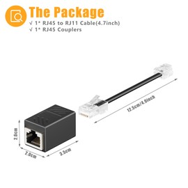 Uvital RJ11 to RJ45 Adapter, 1 Pack RJ45 Female to RJ11 Male for Landline Telephone, Black Phone Jack to Ethernet Adapter with Cable