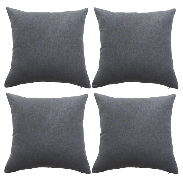 Outdoor Waterproof Cushion Cover, Pack of 2 Throw Pillow Covers Waterproof Garden Cushion Case Linen Square Pillow Cases for Patio Tent Balcony Couch Sofa, 18"x18"(45x45cm) (Dark Grey, 4 Pack)