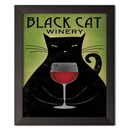 Gango Home Décor Black Cat Winery Red Wine Print by Ryan Fowler; One 11x14in Black Framed Print