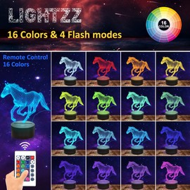 Lightzz Lightzz 3D Pferdelampe fr Kinder M?dchen Jungen Pferdeliebhaber Geschenke, 16 Farben Fernbedienung LED Illusion Tier Nachtlicht fr Home Office Dekoration Geschenke
