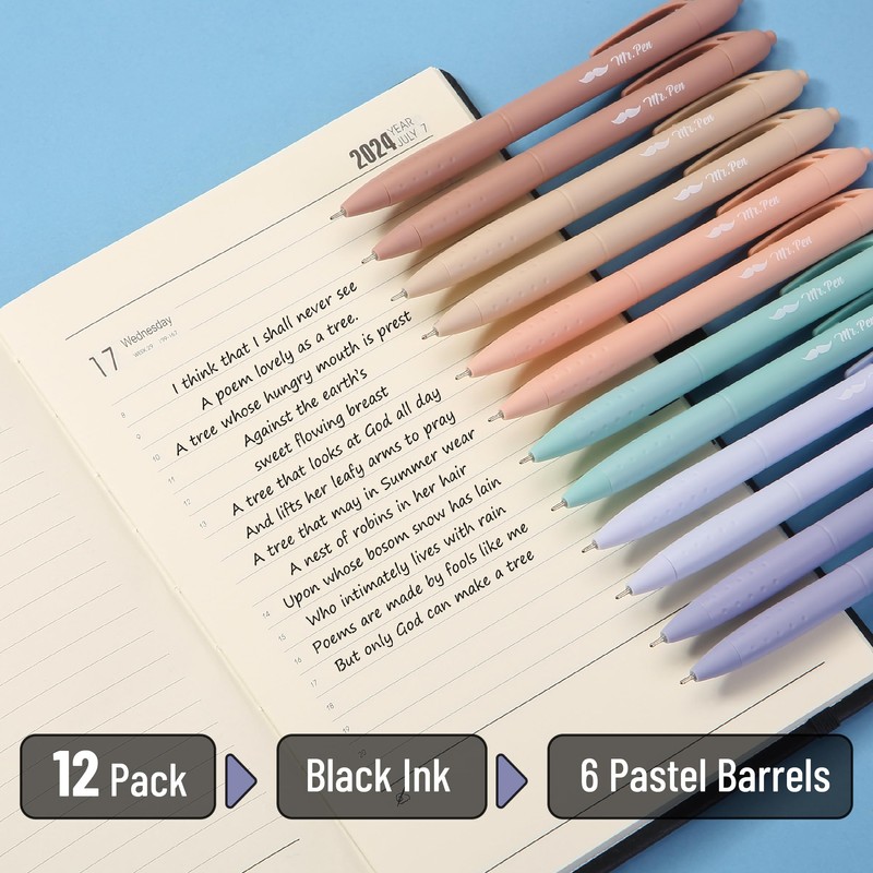 Mr. Pen- Aesthetic Pens, 12 Pack, Black Ink, Fast Dry,