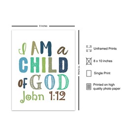 Bible Verse Wall Art - I Am A Child of God, John 1:12 - Holy Scriptures Wall Decor - Toddler Boys Bedroom Decor, Little Boys Room Decorations, Baby Boy Nursery - Christian Gifts - Religious Wall Decor